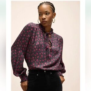 Veronica Beard Louama Tie Neck Dark Floral Blouse size 2